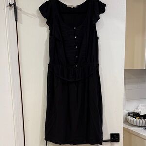 LOFT Elegant Black Midi Dress with Ruffle Sleeves